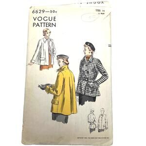 Vogue Vintage 1948 Pattern #6629 Women's Coats Size 14 HTF